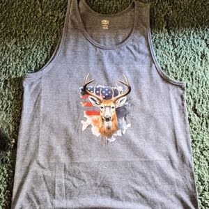 Gray Tank Top with Deer and Flag Design